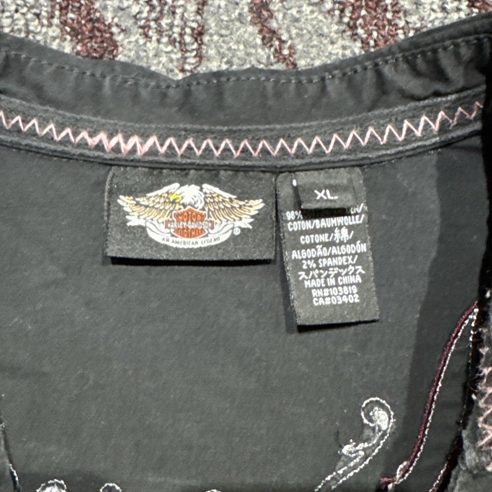 Harley Davidson Womens Black And Pink Jacket Vest Biker Sz XL Embroidered Logo - Picture 3 of 7